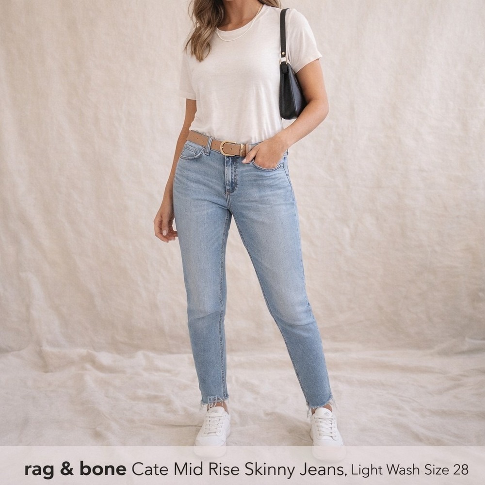rag & bone Cate Mid Rise Skinny Jeans Light Wash‎ Womens Size 28 Raw Hem